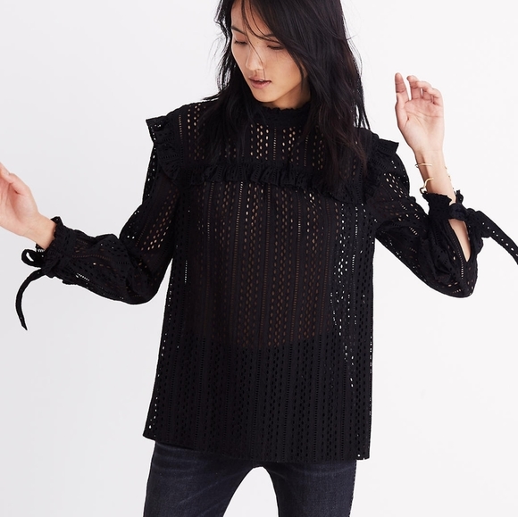 Madewell Tops - NWT Madewell Eyelet Mockneck Ruffle Top